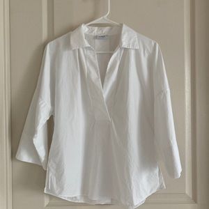 Akris Top Womens Size 6 Punto Collar Poplin Jersey Blouse White